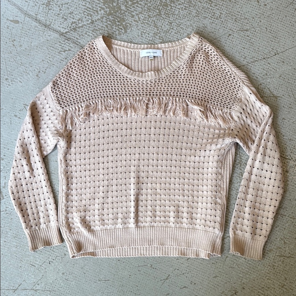 John + Jenn Cream Crew Neck Sweater with Textured Knit
